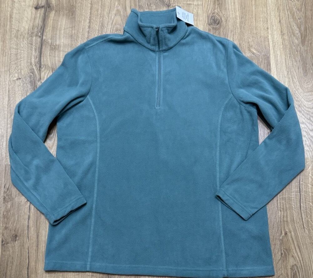 Lands' End Sweatshirt Womens Large Green Fleece 1/4 Zip Mock Neck Pullover NEW